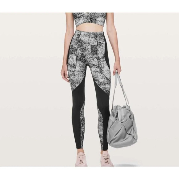 lululemon athletica Pants - Lululemon Sweat & Repeat Tight Black Serigraph Starlight Black Multi Leg…